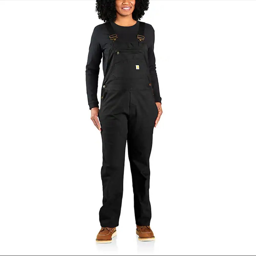 WOMEN'S RUGGED FLEX® LOOSE FIT CANVAS BIB OVERALL in Black Medium (8-10)